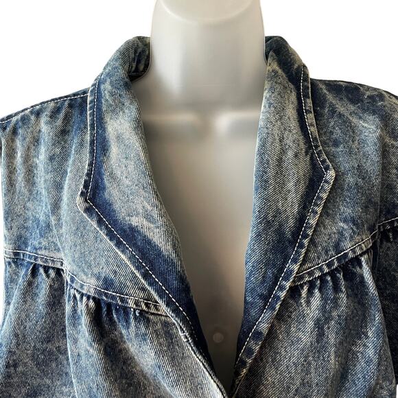 VINTAGE 90s Paris Blues Acid Wash Denim Bomber Jacket with Peplum Size Small - Picture 4 of 4